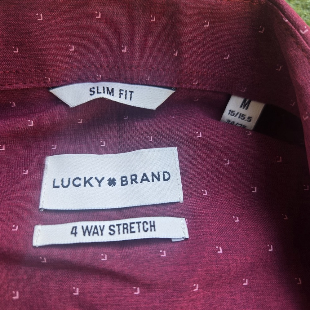 Lucky Brand Shirt Men's Medium Burgundy 4 Ways Stretch Long Sleeve Botton Up - Picture 5 of 13